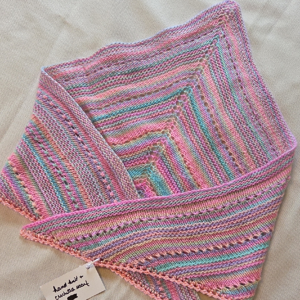 Willow Breeze Fibers Rainbow Pastel Ombré Multiple Color Crochet Knit Head Scarf